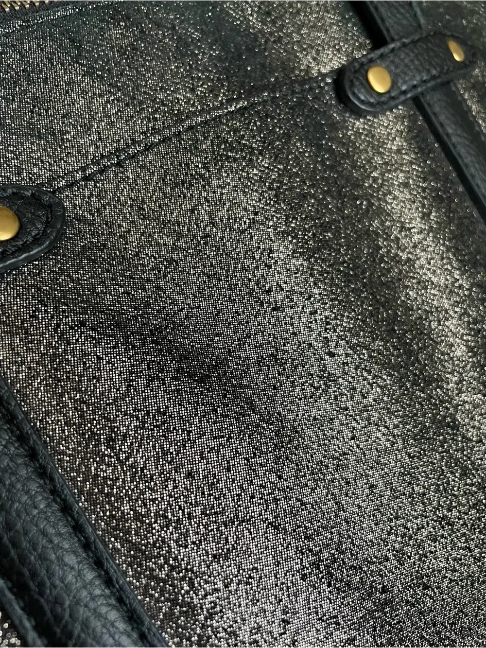 Fossil ‘Felicity’ Tote Black Leather & Metallic Shimmer w/ Zipper Closure